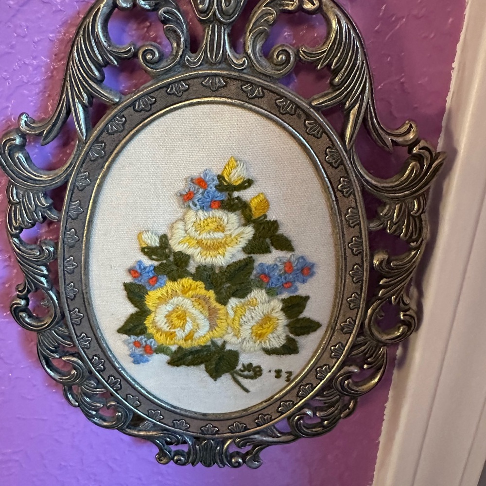 Vintage Floral Embroidered Wall Art